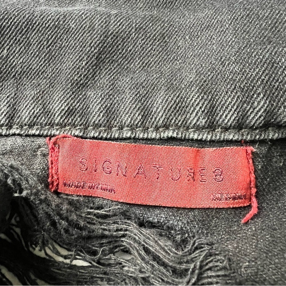 ASOS Thrashed Black Denim Trucker Jacket Destroyed Distressed Size Medium - Picture 13 of 14